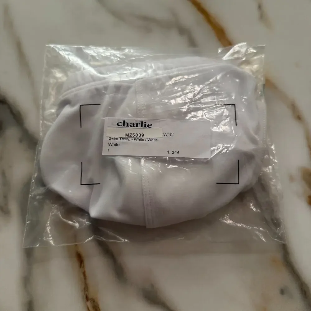 Charlie By MZ Mens Classic Body Swim Thong Color White Size Large